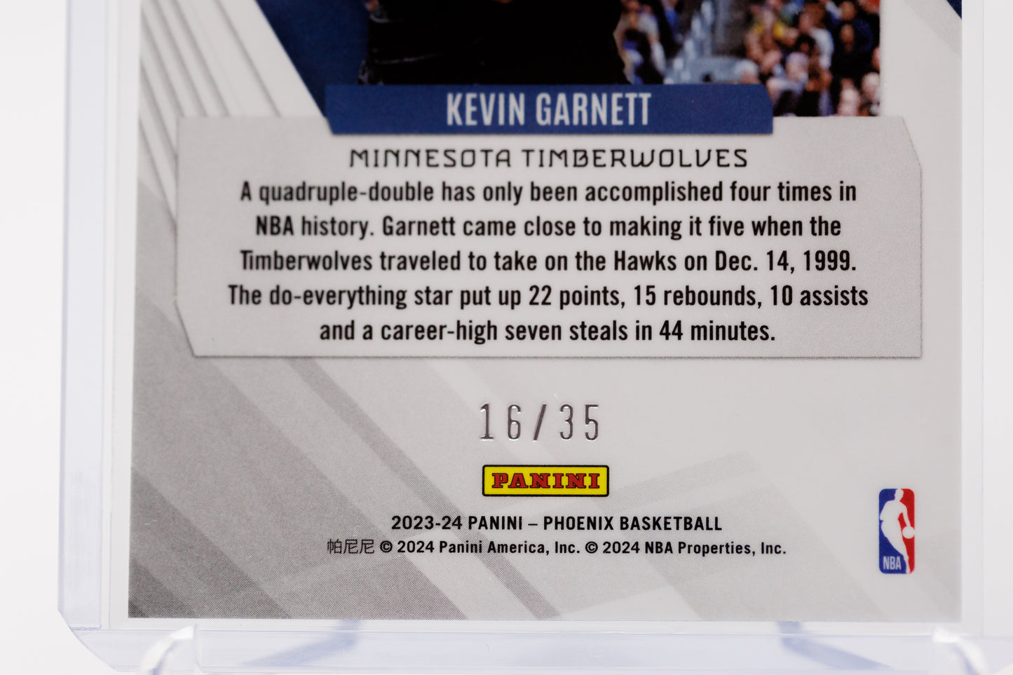 Kevin Garnett 2023 Panini Phoenix Blue #155 Serial Numbered 16/35