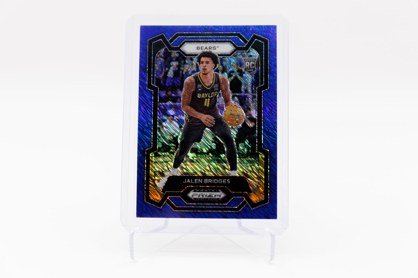 2024-25 Panini Prizm Draft Picks Jalen Bridges Rookie Card Blue Shimmer FOTL /19