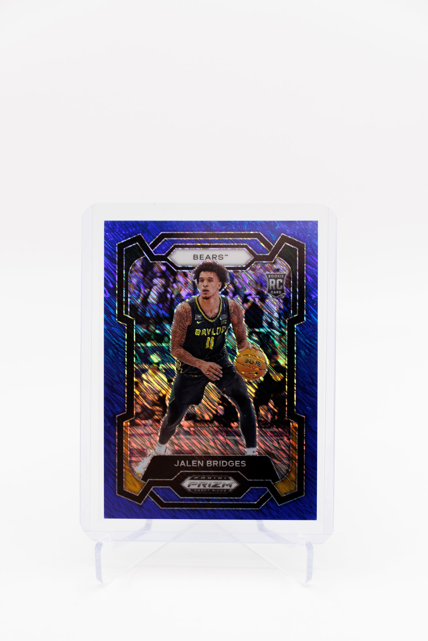 2024-25 Panini Prizm Draft Picks Jalen Bridges Rookie Card Blue Shimmer FOTL /19
