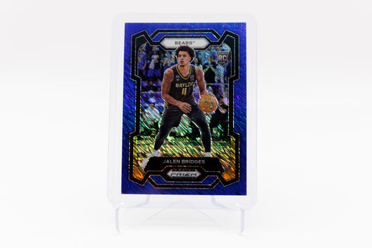 2024-25 Panini Prizm Draft Picks Jalen Bridges Rookie Card Blue Shimmer FOTL /19